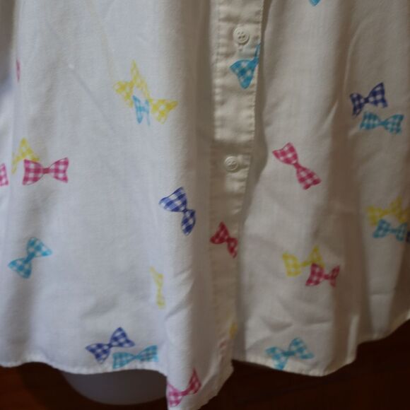 E.B. eccobay Vintage White Colorful Bow Print Button Down Shirt Large - Picture 5 of 16